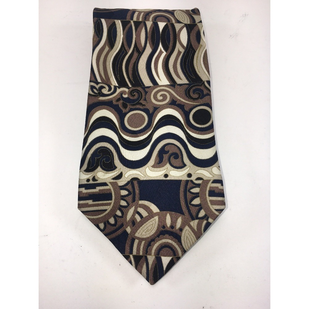 Zylos George Machado Tie 100% Silk Geometric Black Blue Beige - Picture 5 of 8
